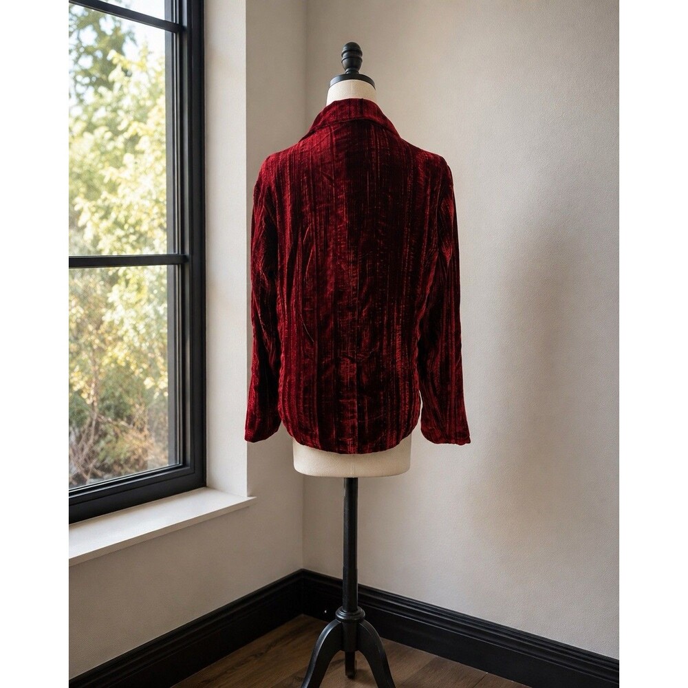 Chico's Women's Sz 1 Ruby Red Crushed Velvet Blazer Jacket Boho Retro Y2K - Picture 3 of 4